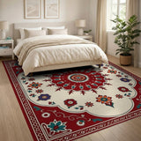 Vibrant Red Persian Floral Medallion Rug