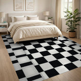 Black White Checkered Geometric Black and White Area Rug