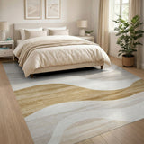 Beige and Neutral Abstract Wavy Beige Neutral Area Rug