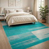 Teal Striped Geometric Modern Area Rug