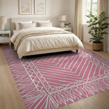 Pink Geometric Maze Area Rug with Ornate Borders