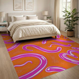 Vibrant Orange Pink Swirl Abstract Area Rug