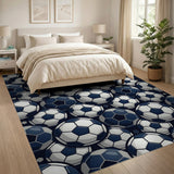 Navy Soccer Ball Stack Area Rug