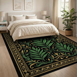 Ornate Green Leaf Rug with Gold Frame