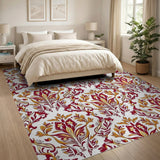 Red Gold Damask Floral Area Rug