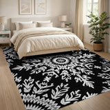 Black and White Intricate Black White Floral Mandala Area Rug