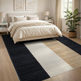 Modern Black Beige Geometric Wave Area Rug