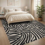 Abstract Area Black and White Black White Abstract Wave Area Rug