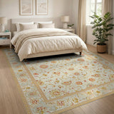 Traditional Persian Beige and Neutral Ivory Traditional Persian Floral Area Rug