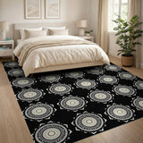 Black and White Black White Mandala Geometric Area Rug