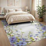 ODIKA Washable Purple Floral Area Rug - Low Pile Non-Slip Botanical Garden Rug