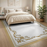 Ornate Gold Leaf Floral Frame Area Rug