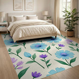 Cornflower Blue Floral Scatter Area Rug