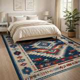 Bold Southwestern Geometric Area Rug - Navy Rust