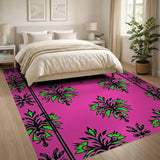 Hot Pink Green Floral Damask Area Rug