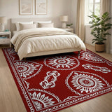 Red Heritage Tribal Area Rug with White Floral Motifs