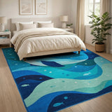 Playful Cartoon Blue Whale Ocean Area Rug
