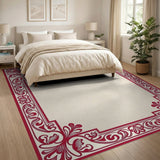 Red Ornate Floral Border Area Rug