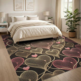 Pink Winged Hearts Mesh Geometric Area Rug