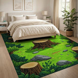 Whimsical Forest Stumps Meadow Kids Rug
