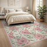 Blush Pink Peony Floral Pink Area Rug