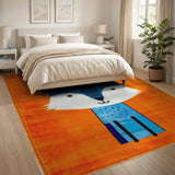 Playful Blue Fox Cartoon Kids Area Rug
