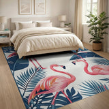 Pink Flamingo and Teal Palm Leaf Area Rug