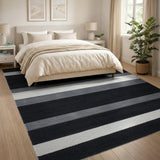 Bold Black and White Bold Black White Striped Geometric Rug