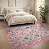 Floral Vintage Pink Butterfly Floral Vintage Area Rug