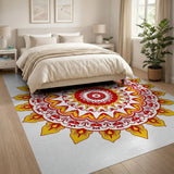 Vibrant Yellow Red Mandala Area Rug