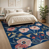 Pink Poppy Floral Navy Area Rug