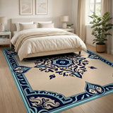 Traditional Persian Blue and Teal Blue Teal Persian Medallion Area Rug