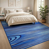 Blue and Teal Blue Wavy Ocean Wave Area Rug