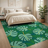 Lush Teal Monstera Leaves Area Rug