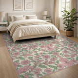 Pink Floral Vintage Washable Pink Area Rug