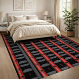 Bold Red Black Geometric Pattern Area Rug