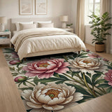 Vintage Blush Pink Peony Bouquet Area Rug