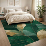 Emerald Green Gold Leaf Geometric Area Rug