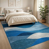 Blue Teal Wave Layers Abstract Area Rug