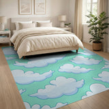 Green Whimsical Cartoon Clouds Mint Green Area Rug