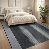 Black White Vertical Stripe Geometric Rug