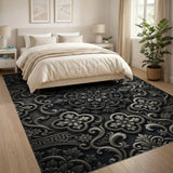 Ornate Distressed Grey Floral Area Rug
