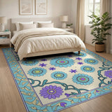 Teal Blue Purple Floral Persian Area Rug