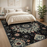 Multi-color and Patterns Black Mandala Geometric Area Rug
