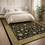 Ornate Black Gold Floral Persian Rug
