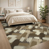Beige Brush Stroke Geometric Area Rug