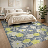 Vintage Yellow Daisy Grey Area Rug