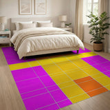 Purple Framed Orange Yellow Geometric Textured Rug