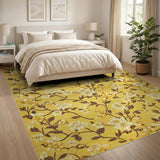 Golden Yellow Cream Magnolia Floral Rug