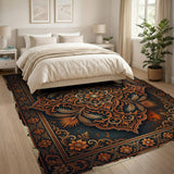 Vintage Teal Persian Medallion Area Rug